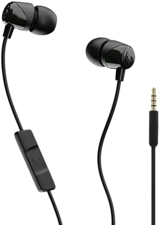 The Skullcandy Jib wired earbuds with their flat black cable laid out