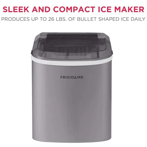 Close up of the ice basket and the control panel on the front of the ice maker