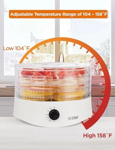The Commercial Chef Food Dehydrator, Five 9.25" BPA-Free Trays, CCD100W6, White compared in context