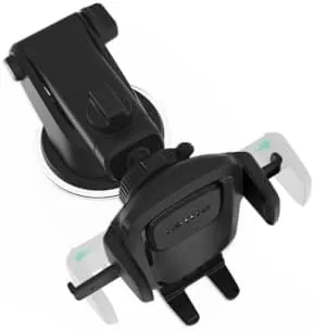 The mount installed on a dashboard with the telescoping arm extended