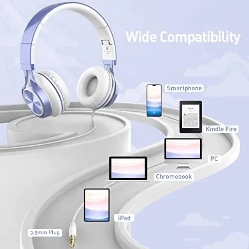 Another view of the AILIHEN Kids Headphones for School, 3.5mm Wired with Mic for