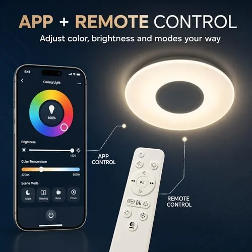 The Upgrade 15 inch Dimmable LED Music Ceiling Light with Bluetooth in real use