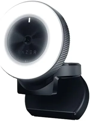 Razer Kiyo positioned for a stream with adjustable brightness ring light