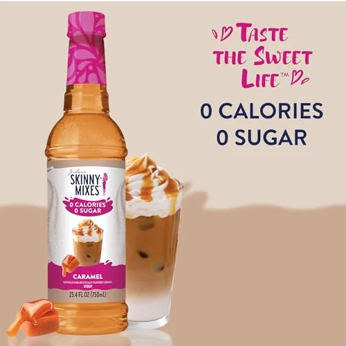 A caramel iced latte being made with the syrup and cold brew coffee