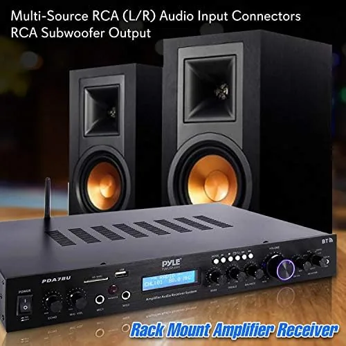 Amplifier wired into a full speaker setup in a living room