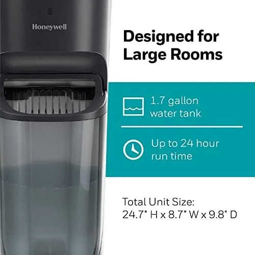 Another view of the Honeywell Top Fill Tower Humidifier, Digital Humidistat, Black ,  Cool