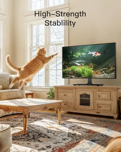 Soundbar placed underneath a TV raised by the adjustable legs