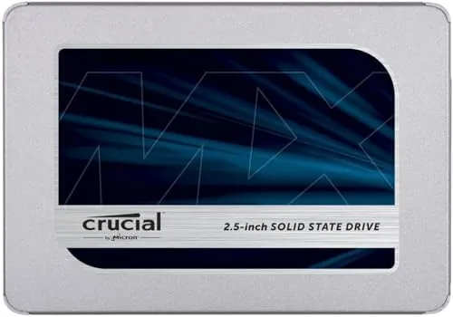 Crucial MX500 250GB SSD held in hand showing its slim 2.5 inch form factor