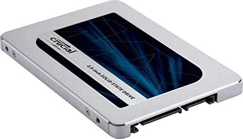 Comparison of a SATA SSD, an NVMe drive, and a hard drive on a table