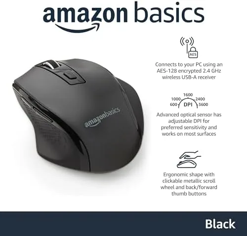 Close look at the Amazon Basics Portable Wireless Computer Mouse, Ergonomic, 2.4 GHz Optical build quality