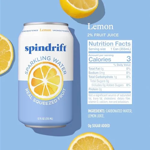 Close up of the Spindrift can label showing the short ingredient list