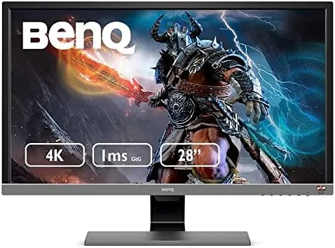 BenQ EL2870U 4K monitor set up on a desk with a console nearby