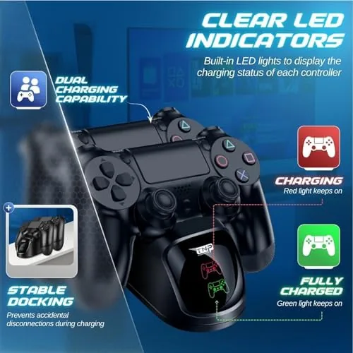 LED indicator on the front of the charging station glowing while controllers charge