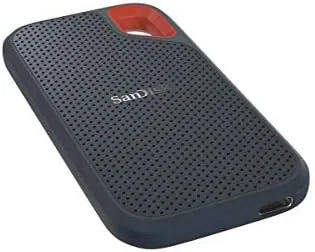 SanDisk Extreme SSD next to a larger portable hard drive for scale