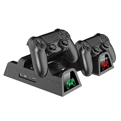 Controller docked in the charging bay on the front of the stand