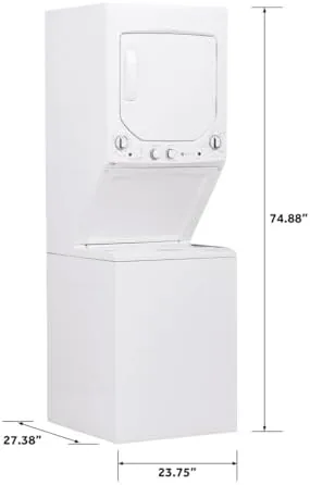 Close up of the GE laundry center controls and the front load washer door