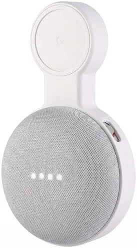 No drill adhesive wall mount holding a Google Nest Mini