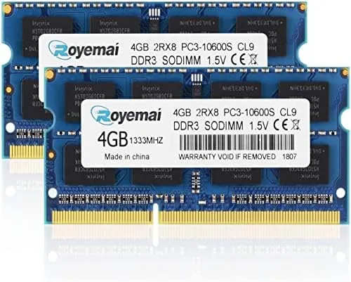 Two 4GB DDR3 SODIMM modules in an anti static package