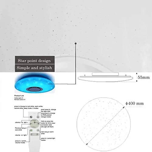 Another view of the Upgrade WiFi Music Ceiling Light with Bluetooth Speaker and Remote
