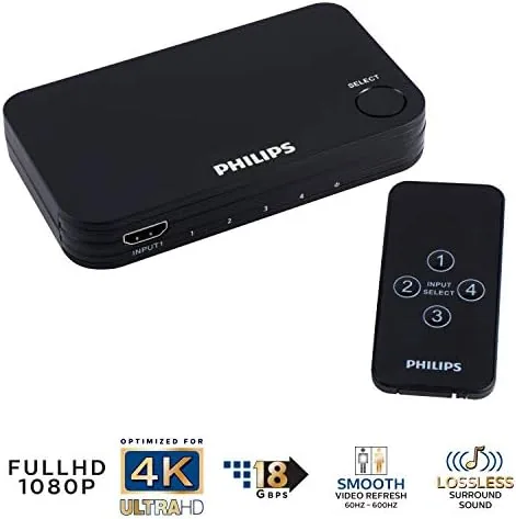 Close look at the Philips 4 Device HDMI Switch, Wireless Remote, Use with 4K build quality