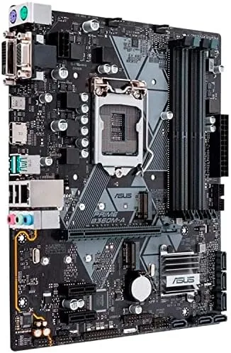 Finished compact gaming PC running a game, powered by the B360M-A