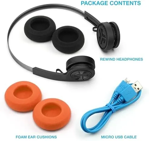 The JLab Rewind Wireless Retro Headphones, Black, Bluetooth 4.2, 14 Hours in real use