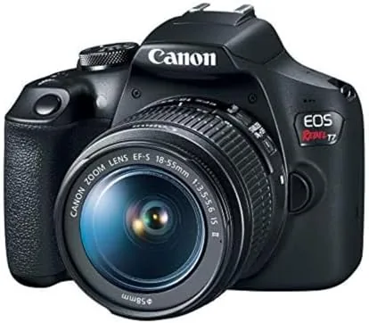 Canon EOS Rebel T7 with the 18-55mm kit lens attached