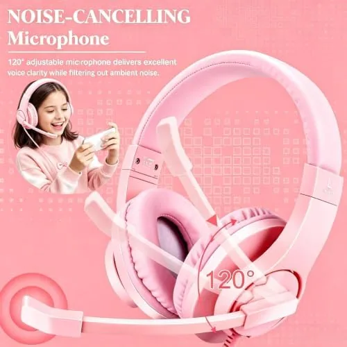 Gamer wearing the pink headset during an online match
