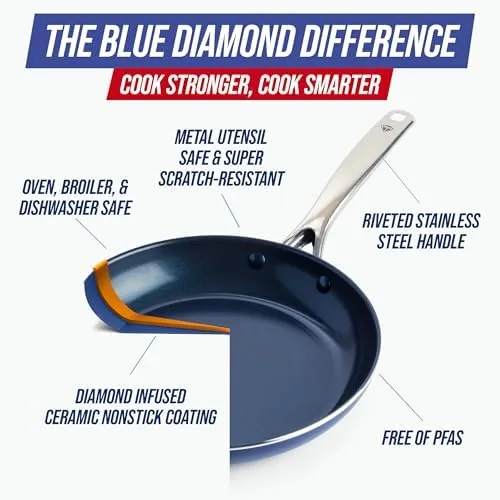 A pancake being flipped in the Blue Diamond skillet