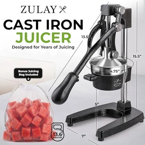 Close up of the cast iron lever and ridged cone of the Zulay juicer
