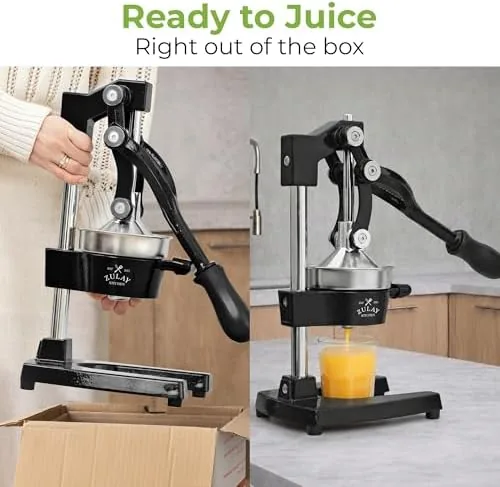 Oranges being pressed one at a time through the Zulay juicer
