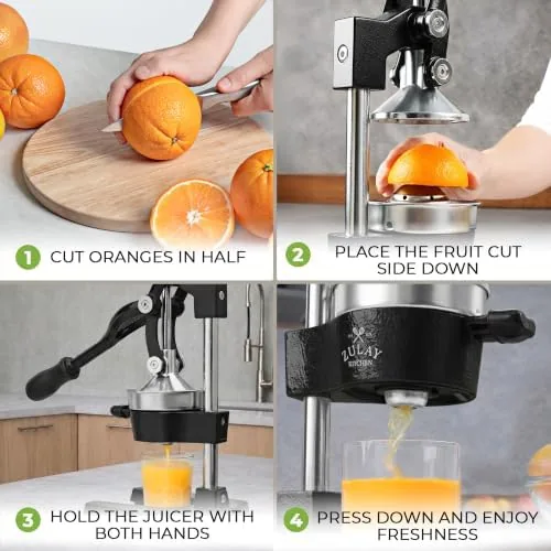 The Zulay juicer next to a handheld reamer for comparison