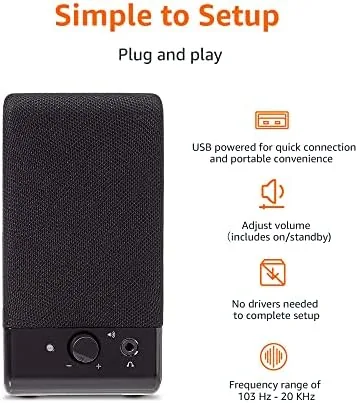 The Amazon Basics USB-Powered Computer Speakers with Volume Control for Desktop in real use