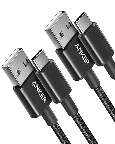 Anker USB A to USB C cable coiled neatly on a wooden desk