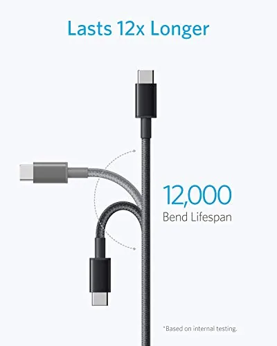 Two Anker cables side by side with a typical bundled charging cable