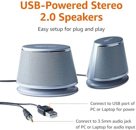 Close look at the Amazon Basics Stereo 2.0 Computer Speakers with LED Lights for build quality