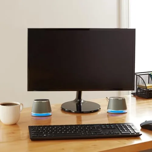The Amazon Basics Stereo 2.0 Computer Speakers with LED Lights for compared in context