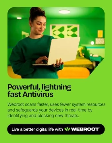 The Webroot 2026 main dashboard showing protection status and scan options