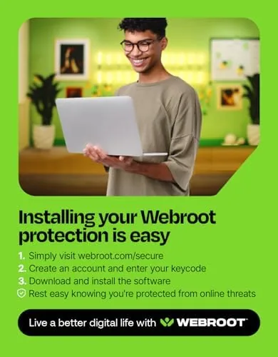 Three devices, a desktop, a MacBook, and an older laptop, all running Webroot
