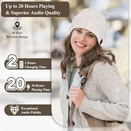 Another view of the Bluetooth Beanie, Double-Layer Wool Lining Bluetooth Hat Beanie for Men/Women/Teens/Family
