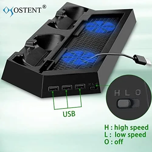 Close up of the dual cooling fans and the controller dock on the OSTENT stand