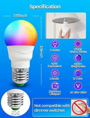 Close look at the ILC RGB LED Light Bulb, Color Changing Light Bulb, 40W build quality