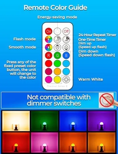 The ILC RGB LED Light Bulb, Color Changing Light Bulb, 40W compared in context