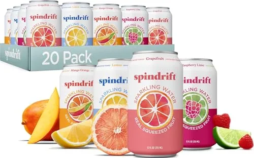 Spindrift variety pack with four different fruit flavors in 12 ounce cans
