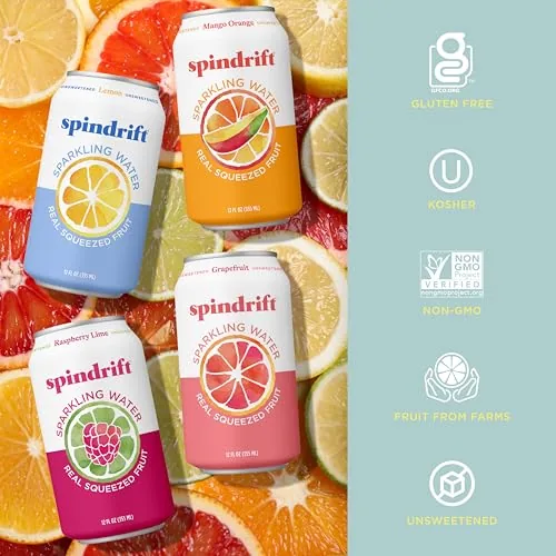 Ingredient list on a Spindrift can showing carbonated water and fruit only