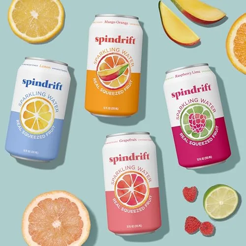 Spindrift can next to a plain seltzer can showing the ingredient difference