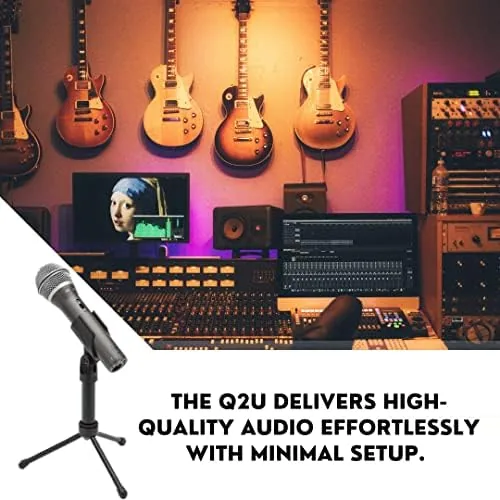 Samson Q2U microphone next to a budget USB condenser microphone