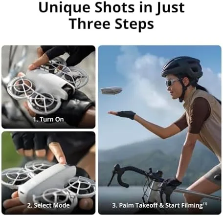 DJI Neo lifting off from an open palm during palm takeoff