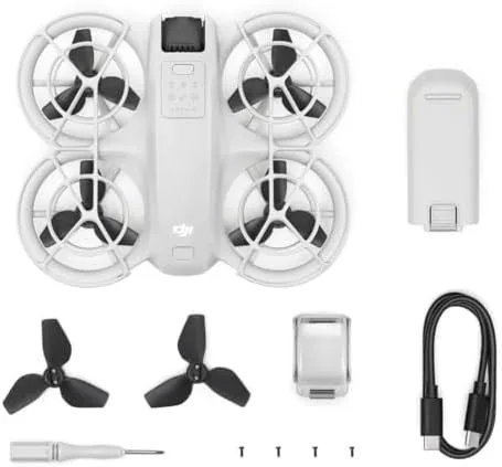 DJI Neo next to a larger mini drone showing the difference in size