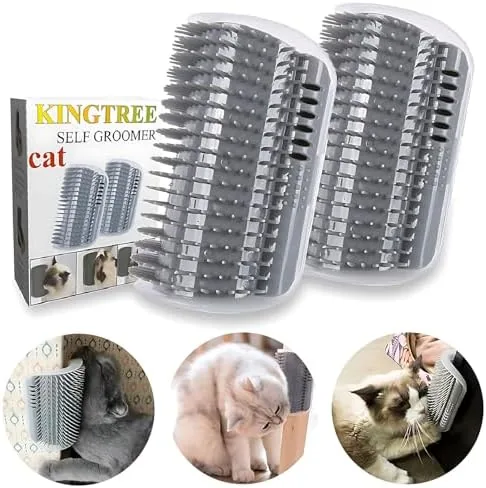 Kingtree cat corner brush held in a hand showing the curve and soft teeth